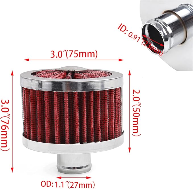 MUGE RACING 23mm Car Air Filter Universal Cold Air Intake Filter High Flow Vent Valve Cover Breather Filter (Red)