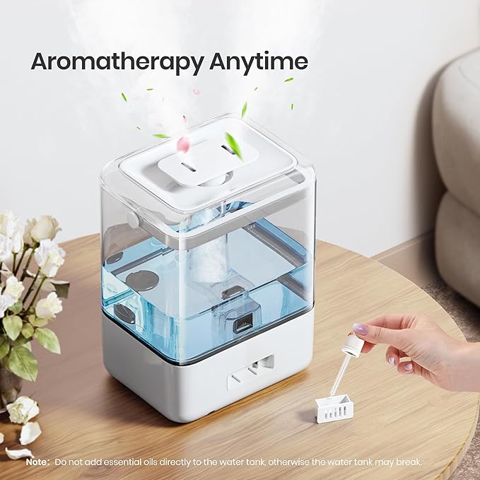 Smart Humidifiers for Bedroom Large Room Home, 6L Cool Mist Top Fill Humidifier with Essential Oil Diffuser, 50H Runtime, 7 Color NightLight, Smart App & Voice Control, White, 1 Pack