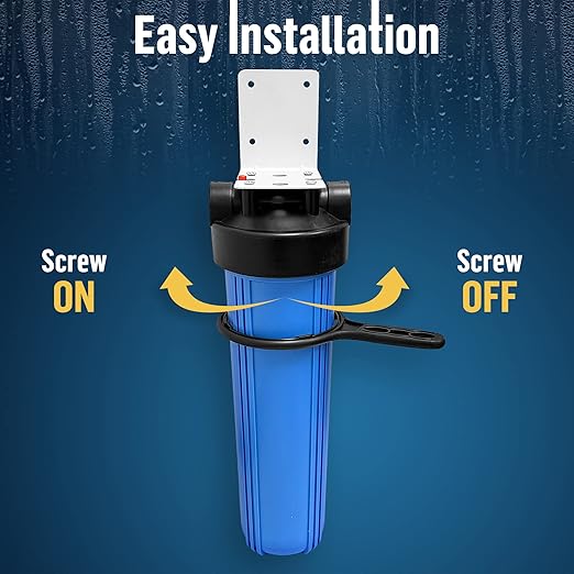 High Capacity 20 x 4.5” Whole House Filter Purifier System for Well or City Water, Presser Relief Button, 1” NPT Brass Port, Double O-Ring, Meets NSF Standards & Regulations (Blue, 3 Sets)