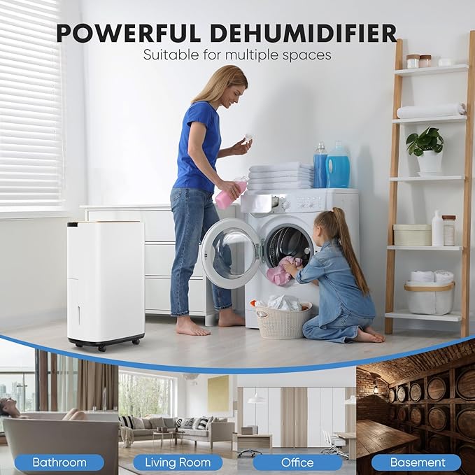 Sweetcrispy 4,500 Sq. Ft. Dehumidifier for Basement, 50 Pints Dehumidifiers for Home with Drain Hose, 1.58 Gallon Water Tank Portable Quiet Moisture Remover, Ideal for Whole House, Bedroom & Bathroom