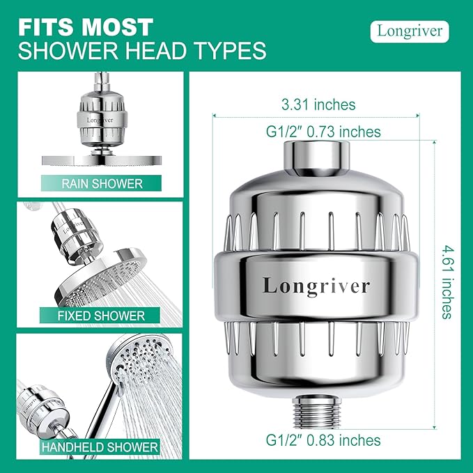 R7 Shower Filter with 4 Replacement Cartridge High Put Shower Water Filter for Hard Water 99.99% Remove Chlorine, Heavy Metals, Shower Water Softener, Improve your skin and hair, Chrome