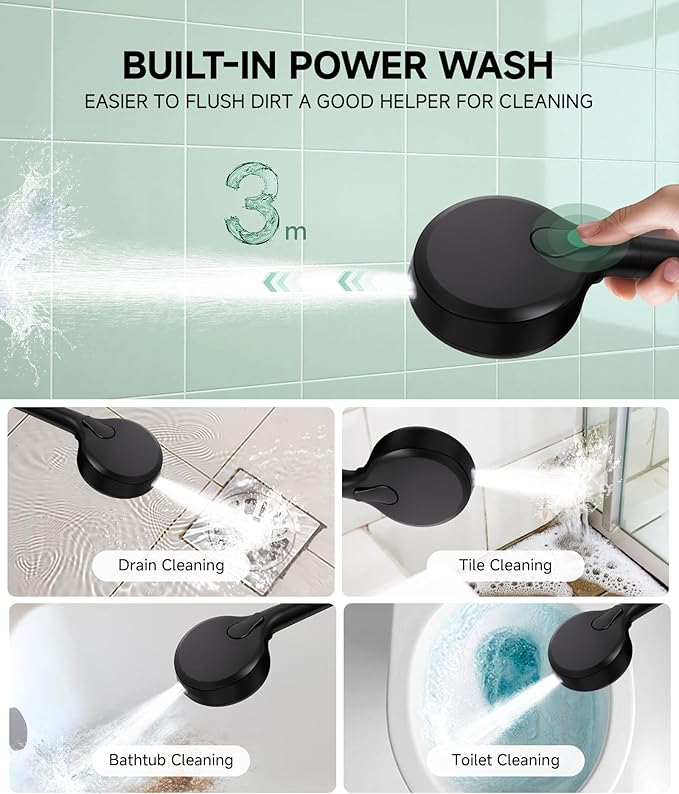 SunCleanse Filtered Shower Head with Handheld, 9-Spray Setting Detachable Showerhead with Filters, Shower Head for Hard Water - Filtered Chlorine, Improve Skin and Hair Texture, Black
