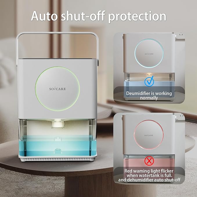 SOICARE 108 OZ (3.2L) Home Dehumidifier, Small Portable Room Dehumidifier for Bedroom Bathroom Basement RV Closet with HEPA Filter/Ambient Lights/Timer/Auto Off/Defrosting Function, White