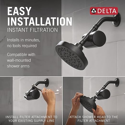 Delta Faucet Clarifi Standard Shower Filter Attachment Matte Black with Additional Filter Cartridge