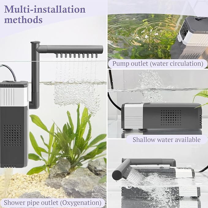 10W 130GPH Powerful Aquarium Filter for 10-35Gal Fish Tank, Adjustable Filter with Biochemical Sponge, Submersible Fish/Turtle Water Filters, Filtration/Oxygenation/Water Cycle 3in1 Filter