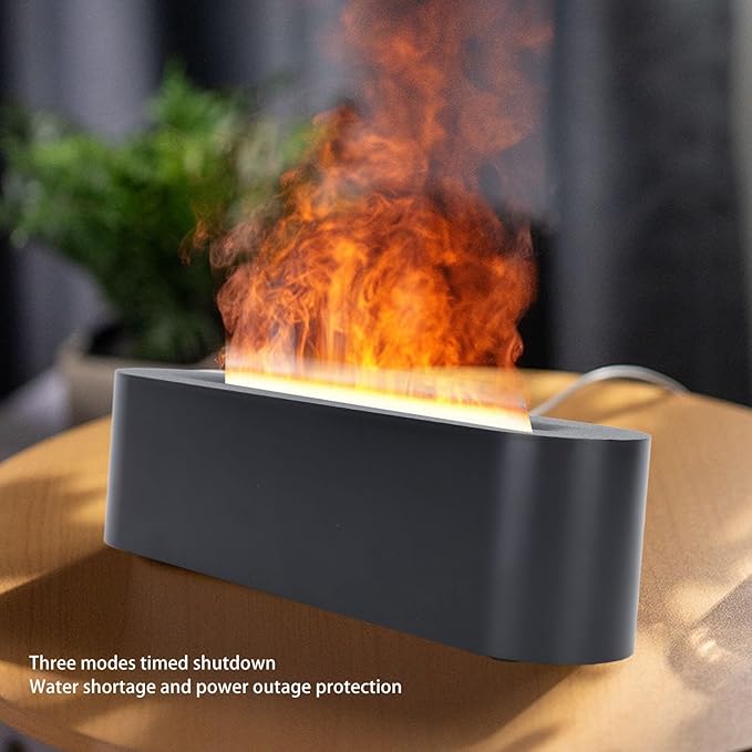 Yoidesu Flame Diffuser Humidifier, 7 Flame Colors, USB Plug Design, Waterless Automatic Power Outage, 150ml Large Capacity Water, Three Lighting Modes (DQ709 Black)