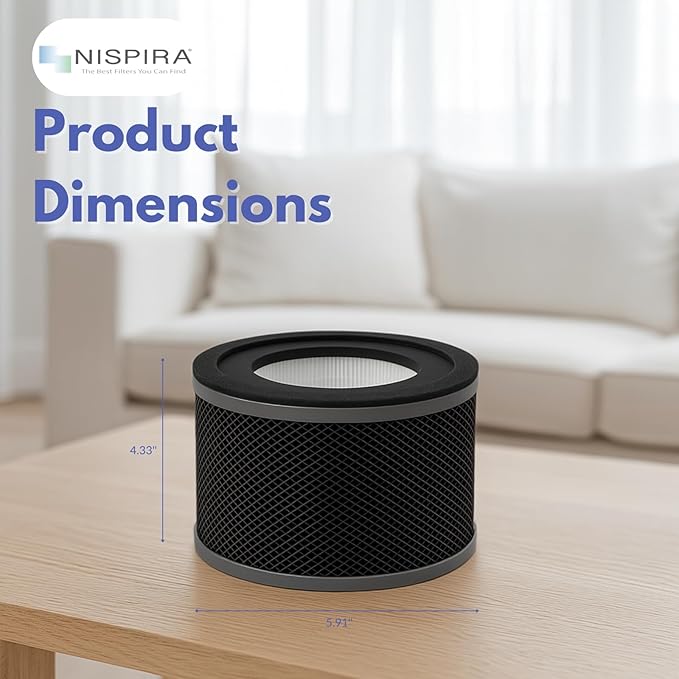 Nispira True HEPA Replacement Filter for Air Purifier, Compatible with Tao Tronics TT-AP001, 3 Packs