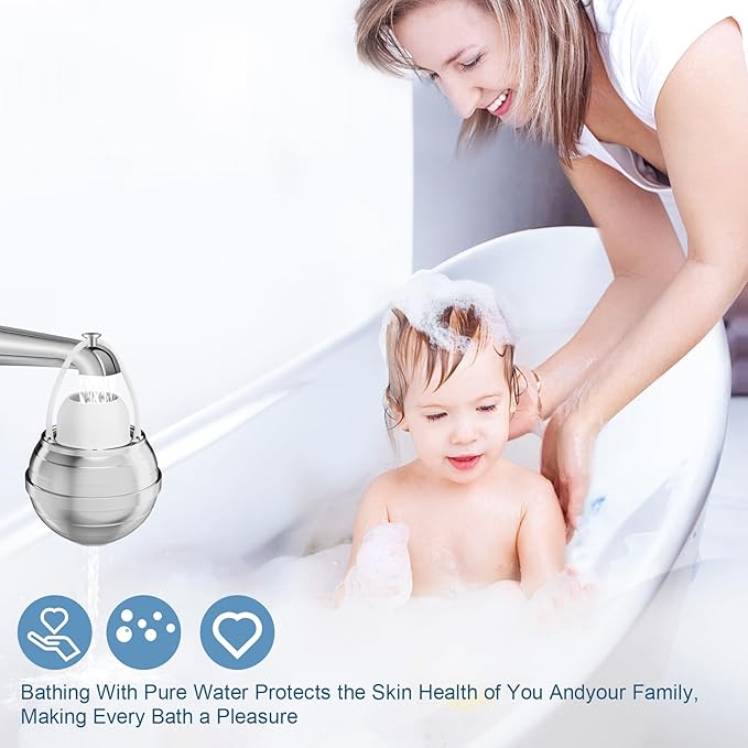 Chrome Bath Filter for Tub - 8 Stages Bath Filter- Removes Hundreds of Contaminants, Purify Your Bathwater for Healthier Skin and Hair