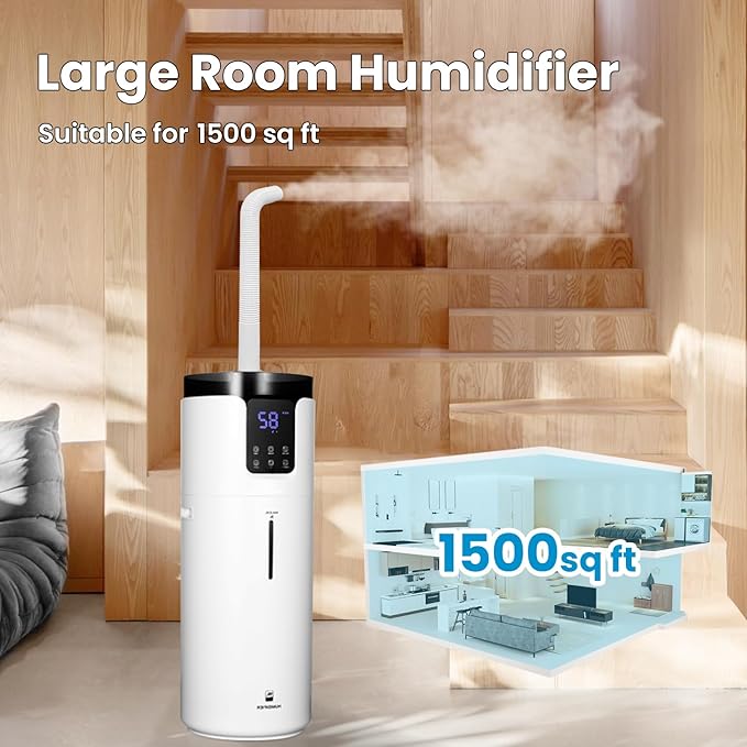 Humidifier large room 16L/4.2Gal - Lacidoll Whole house Humidifier for Home1500 sq.ft. Ultrasonic Cool Mist Humidifiers for Bedroom with Extension Tube & Aroma Box & Night light, White