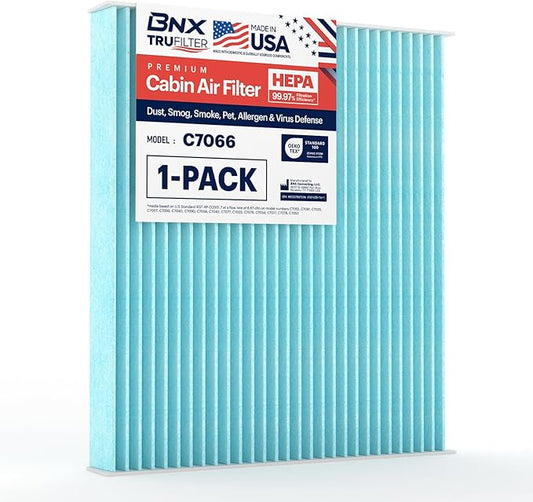 BNX TruFilter C7066 Cabin Air Filter, HEPA 99.97%, Compatible With Hyundai: Santa Fe, Sonata, Azera, Kia: Magentis, Optima