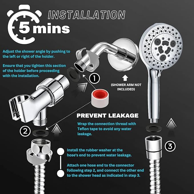 Filtered Shower Head with Handheld, High Pressure Shower Heads with Handheld Spray Combo, Filters, Shower Hose and Bracket, Chrome