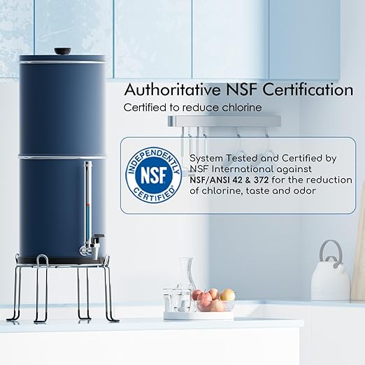 Purewell 3-Stage 0.01μm Ultra-Filtration Gravity Water Filter System, 304 Stainless Steel Countertop System with 2 Filters, Metal Water Level Spigot and Stand, Reduce 99% Chlorine, 2.25G, PW-OB-K