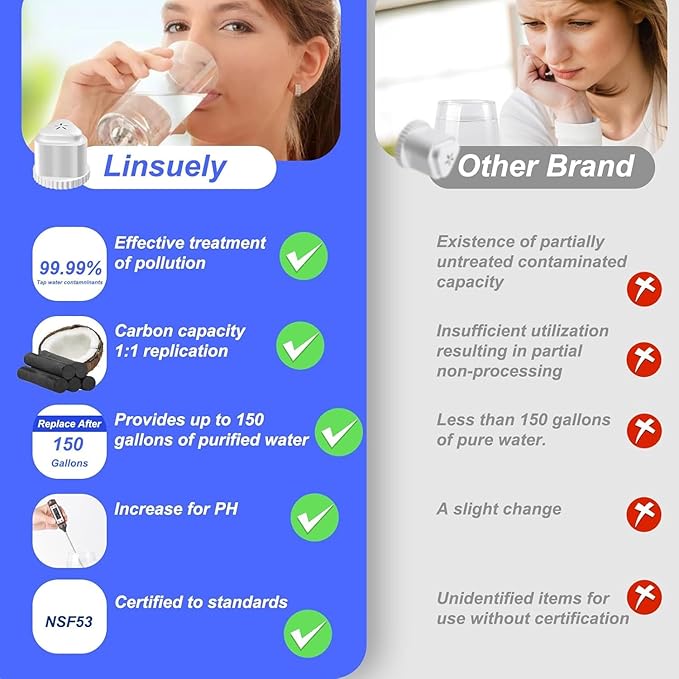 2 Pack Water Filter Compatible with EPIC Water Filter Pitcher，150 Gallons Replacement Filter for Aquagear Seychelle, BPA Free,Removes Fluoride, Chlorine, Lead, Odors