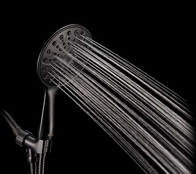 Handheld Shower Head, 6" Oil-Rubbed Bronze Face 6 Spray Setting Shower Head with High Pressure, Brass Swivel Ball Mount and Extra Long Flexible Stainless Steel Hose, 1.8 GPM for California
