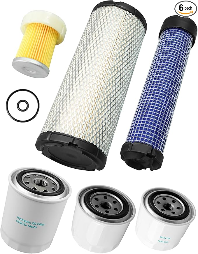 Filter Kit Fit For Kubota L2501 L2800 L3200 L3400 L3700SU L3800 HST Tractor, Air Filter, Oil Filter, Lube Filter, Fuel Filter, Hydraulic Oil Filter Kit Replaces HH164-32430 6A320-59930, 6 Pcs