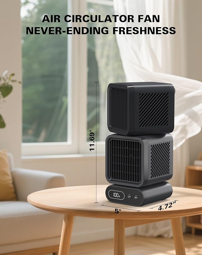 Desk Fan, 11-Inch Table Fan for Bedroom, 6 Speeds, Digital Display, Dual Heads 6000mAh Battery USB Fans, 360° Rotating, 120° Auto Oscillating, Desk Fans Small Quiet for Home, Office, Kitchen