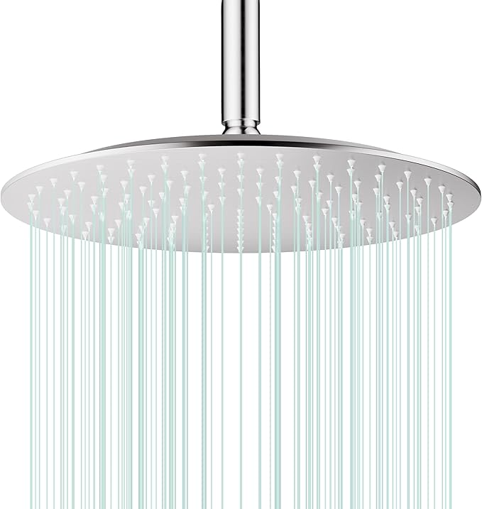 All Metal Rain Shower Head - Heavy Duty Stainless Steel, Easy Install, High Water Flow, Ultra-Thin Modern Design for Bathroom (Brushed Nickel, 12)
