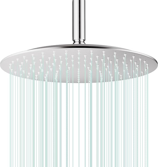 All Metal Rain Shower Head - Heavy Duty Stainless Steel, Easy Install, High Water Flow, Ultra-Thin Modern Design for Bathroom (Brushed Nickel, 12)