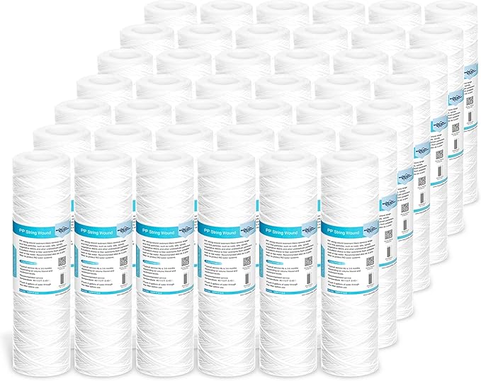42 Pack of 5 Micron 10"x2.5" String Wound Whole House Water Filter Replacement Cartridge by Membrane Solutions, Universal Sediment Filters for Well Water, Compatible with WFPFC4002, CW-F, CW-MF, WP-5