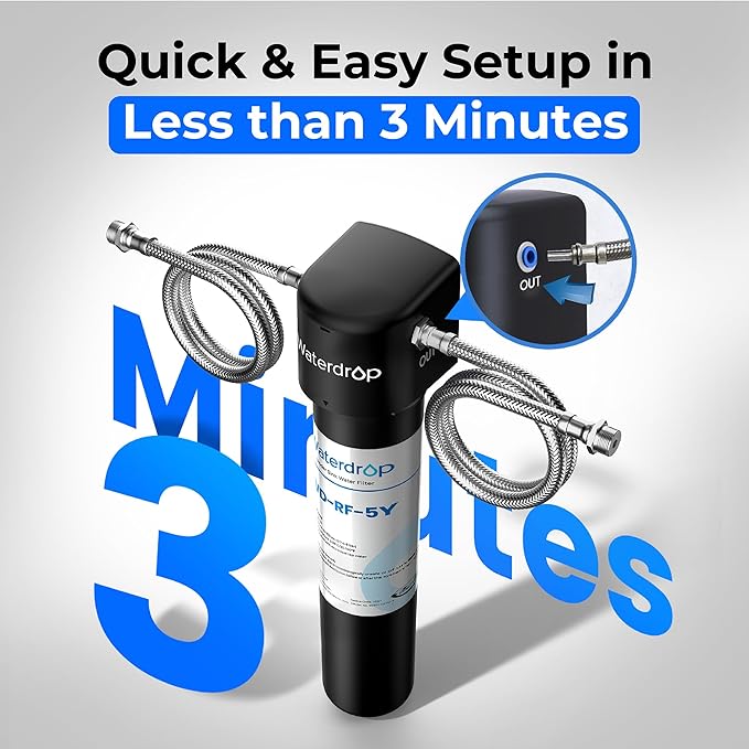 Waterdrop UA-5Y 𝟓 𝐘𝐞𝐚𝐫𝐬 Under Sink Water Filter System, Ultra Long Life, Reduces Lead, Chlorine, Bad Taste & Odor, Water Filter for Sink Faucet Direct Connect to Kitchen Faucet, USA Tech