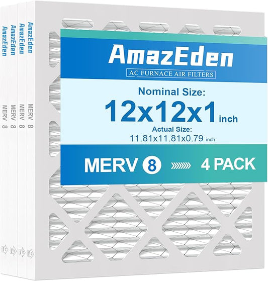 12x12x1 AC Air Filter MERV 8 (4-Pack) MPR 600 FPR 5 Furnace Pleated Filters for Home Dust Defense Replacement (Actual Size: 11.81"x11.81"x 0.79")