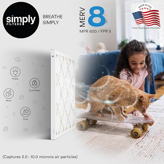 Simply 15x20x1 Air Filter, Merv 8, MPR 600, 6 Pack, For Home AC Furnace & HVAC (Actual Size: 14.75"x19.75"x0.75") DUST, Pet, & Allergy Control