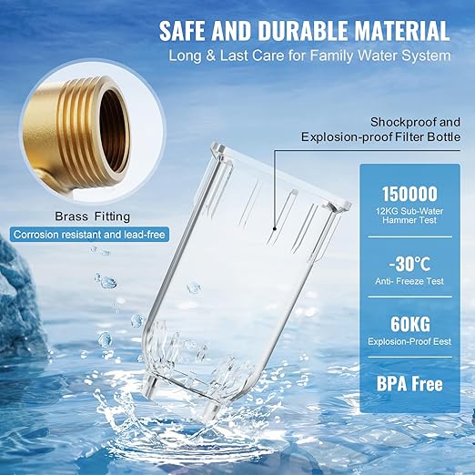 VEVOR 40/300 Micron Sediment Filter, 20GPM Spin Down Water Filter, Reusable Upgrade Flushable Pre-Filtration, Whole House Sediment Filter for Well/City Water, Brass Head, 3/4" FNPT + 1" MNPT