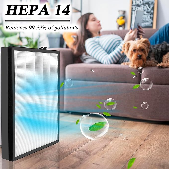 2-Pack Replacement H14 Filter Compatible For Puroair 400 Air Purifier, H14, 4-Stage Filtration Activated carbon