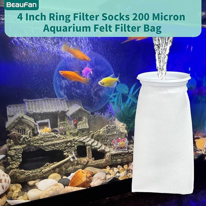 2 Pack 4 Inch Ring Felt Filter Socks 200 μm Compatible with Waterbox Marine X 60.2, 90.3, and 110.4, Aquarium Filter Bags for Saltwater, 4 Inch Ring by 10.4 Inch Long