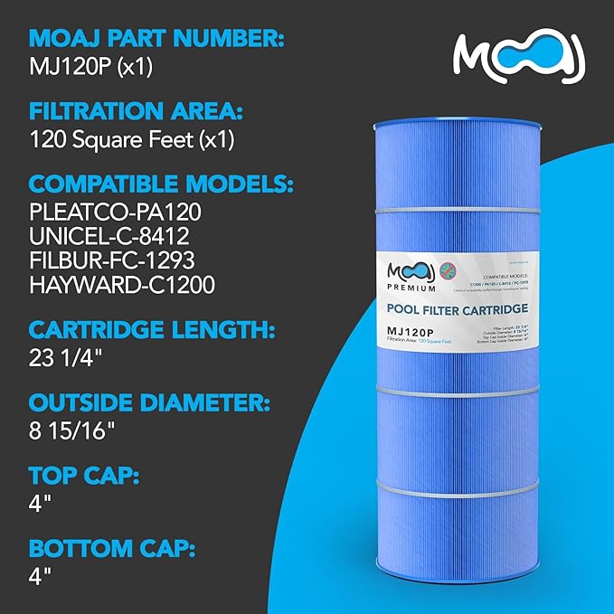 MOAJ Premium Pool Filter Replaces Hayward C1200, CX1200RE, PA120, PA120-M, Filbur FC-1293, C-8412, Clearwater II ProClean 125, PCCF-125, 817-0125