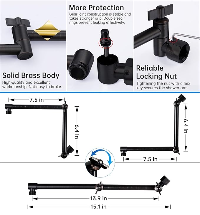 G-Promise All Metal 12 Inches Rainfall Shower Head with Handheld Spray Combo, 3 Settings Diverter, Adjustable Extension Arm with Lock Joints, 71 Inches Stainless Steel Hose (Oil Rubbed Bronze)