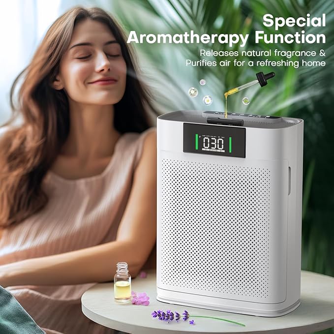 Air Purifier for Large Room up to 1500 Sq Ft, H13 True HEPA Filter, Honeyuan Air Purifiers for Pets, with PM 2.5 Display Air Quality Sensor, Aromatherapy, Child Lock, ZY3866G, 2pack, White