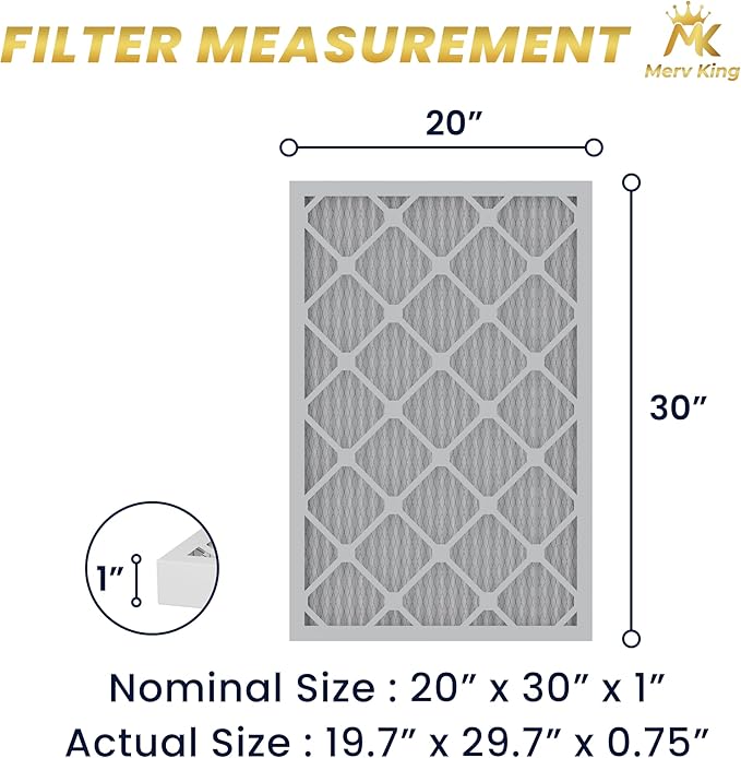 MervKing 20x30x1 Air Filter Actual Size: 19.7" x 29.7" x 0.75" MERV 8 MPR 600-700 | MADE IN USA | 4-Pack | Pleated HVAC AC Furnace Replacement
