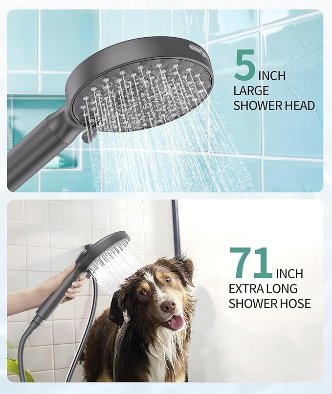 Filtered Shower Head with Handheld, High Pressure 9 Spray Mode Gunmetal Grey Showerhead With Filters,Detachable Shower Head,Water Softener Filters Beads For Hard Water