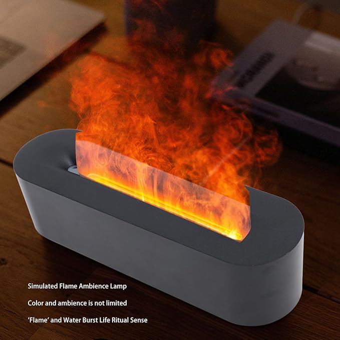 Yoidesu Flame Diffuser Humidifier, 7 Flame Colors, USB Plug Design, Waterless Automatic Power Outage, 150ml Large Capacity Water, Three Lighting Modes (DQ709 Black)