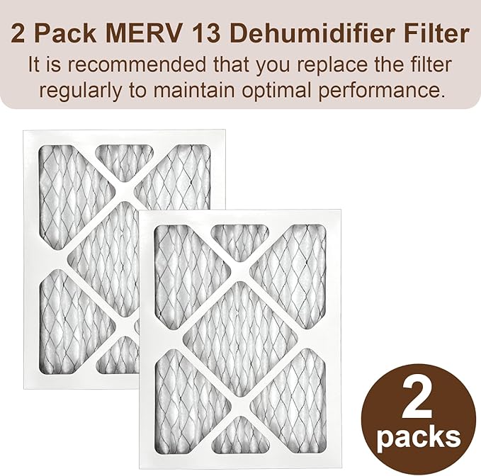 2 Sets 9 x 11 x 1 MERV 13 Dehumidifier Filters Replacement for Santa Fe Dehumidifier Models Compact 70, Ultra 70, Element, Compact 2, UA 65H, for Crawl Space and Basements