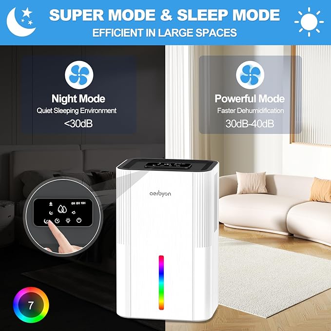 Dehumidifiers for Home 95 OZ Water Tank, Quiet Dehumidifier for Bedroom with Auto Shut Off, 7 Colors Light,New Small Dehumidifiers for Bathroom, RV, Closet