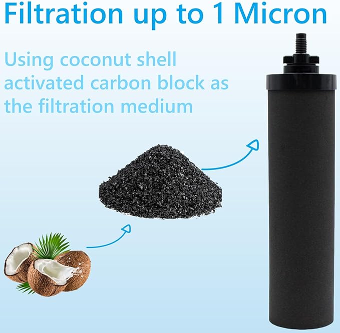 Water Filters Replacement for Berkey, 4 Pack Black Purification Elements for BB9-2 Gravity Filtration System