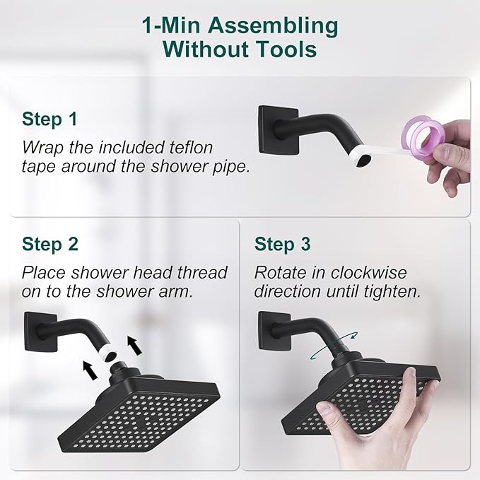 Hoimpro Filtered Shower Head High Pressure Rain Shower Head Filter for Hard Water, Adjustable Replacement Remove Chlorine and Harmful Substances (Matte Black, 6 Inch Square)