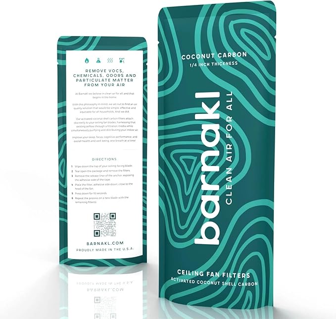 Ceiling Fan Filters | Activated Coconut Shell Carbon Ceiling Fan Blade Filters for Common Household Contaminants | Easy-Stick Universal Fit, Unscented (3-Count)