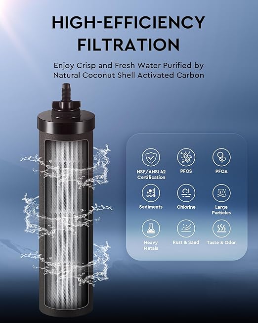 CO-Z Gravity-Fed Water Filter System, 2.25 Gallons Countertop Water Filtration System, 304 Stainless Steel Gravity Water Purifier with 2 Carbon Filters & Water Spigot, NSF/ANSI 42 Certification