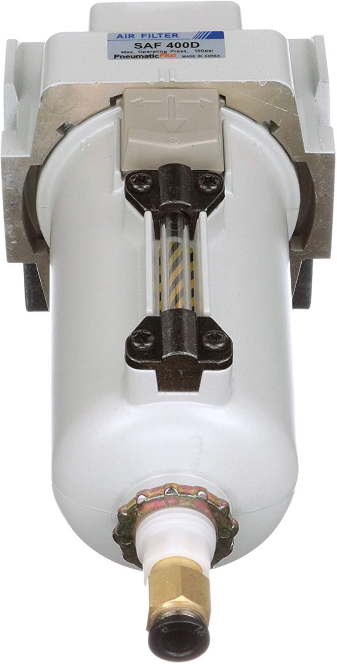 PneumaticPlus SAF400-N04BD-MEP Compressed Air Filter 1/2" NPT, 10 Micron Element, Metal Bowl, Auto Drain, Bracket Included