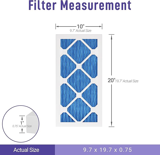 Maycold 10x20x1 MERV 11 Furnace Air Filter (6-Pack), High-Performance HVAC AC Filters for Home Use, Actual Size: 9.70” x 19.70” x 0.75”, Individually Wrapped in Plastic