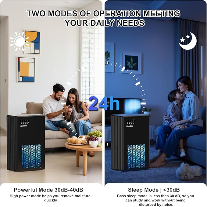 Dehumidifiers for Home, 99oz Water Tank Dehumidifier for Bedroom Basement Bathroom RV with Auto Shut Off, Drain Hose, Sleep Mode, (black)