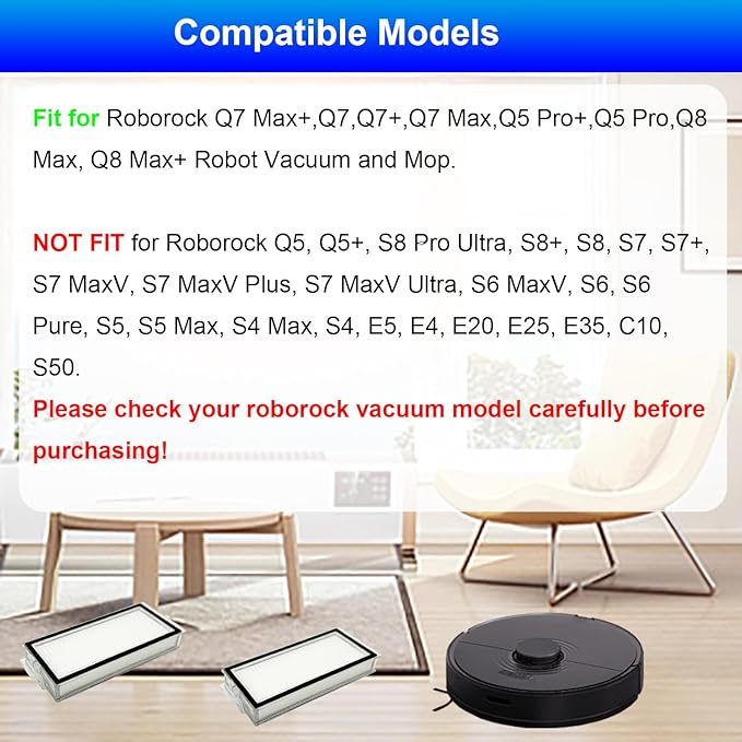 6 Pack Q7 Filters Replacement Compatible with Roborock Q7 Max+,Q7,Q7+,Q7 Max,Q5 Pro+,Q5 Pro,Q5 Max+, Q5 DuoRoller+, Q8 Max,Q8 Max+ Robot Vacuum and Mop