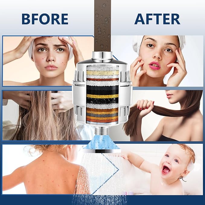20 Stage Shower Filter Replacement Cartridge - Shower Head Filter Replacement Cartridge for Hard Water, Chlorine, Heavy Metals, High Output Shower Water Softener, 1 Pack