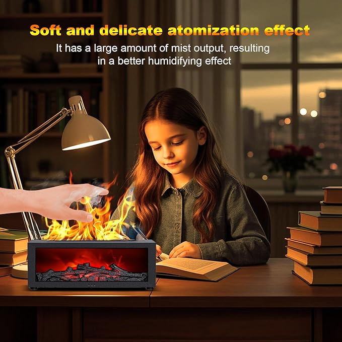 Mini Fireplace Diffusers for Essential Oils Fireplace Humidifier with Remote 150ml Fireside Ultrasonic Humidifier Bonfire Flame Diffuser with 7 Colors Light for Home Room Office (White)