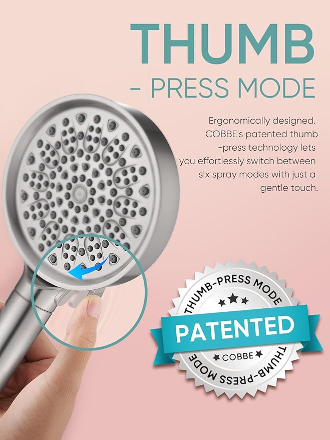 Cobbe Filtered Shower Head with Handheld, 6 Spray Modes, Water Softener Filters - Remove Chlorine, Reduce Dry Skin - Brushed Nickel
