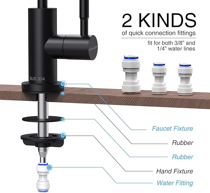Frizzlife RO Water Filter Faucet- Drinking Water Faucet fits Most Reverse Osmosis System & Water Filtration System-SUS304 Stainless Steel, Black