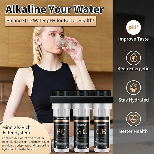 WINGSOL Under Sink Alkaline Water Filter with Faucet, 10-Layer Water Filter System Reduces Heavy Metals, Chlorine, Sediment, Improves Taste, Remineralization, NSF Certified